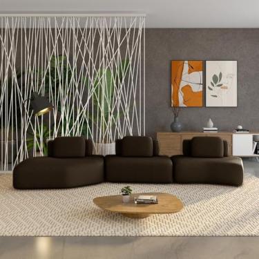 Imagem de Sofá Ilha Sala de Estar Dakota 3 Módulos 484cm Encostos Almofadas Soltas Veludo Marrom Escuro G33 - Gran Belo