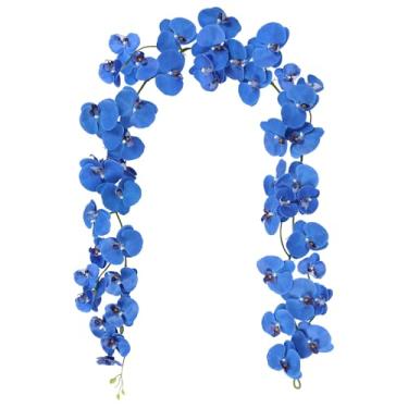 Imagem de INSUNSIX Guirlanda de orquídea azul real de 2,2 m, orquídea de látex de toque real, orquídeas artificiais para pendurar em casa, festa, casamento, quarto, aniversário, Natal, decoração de arco de