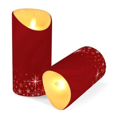 Imagem de ATTX Pacote com 2 velas vermelhas para árvore de Natal – 7,6 cm x 9,9 cm de LED com controle remoto e temporizador para casa, casamento, decoração de acampamento #566