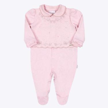 Imagem de Macacão Longo de Malha Suedine para Bebê Menina - Paraiso 15356, Rosa 