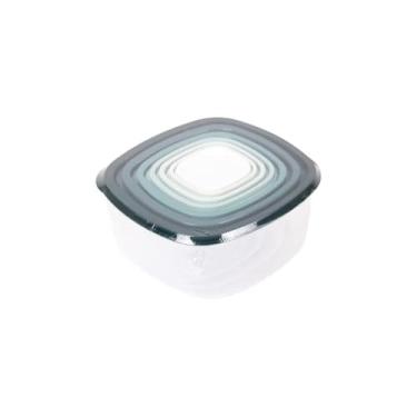 Imagem de Conjunto 7 Potes Quadrados de Plástico com Tampa Hermética, Transparente com Tampas Sortidas, Livre de BPA, 100ml a 4L, Empilháveis