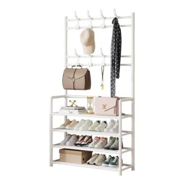 Imagem de Porta-roupas de Metal Simples Combinação Multifuncional Chão no Corredor Parede Armazenamento Roupas Armário Porta-Sapato e Chapéu com 8 Ganchos Estilo Industrial Elegante Organizador Entrada Sala Est