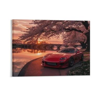 Imagem de HouLaiZhe Jdm Car Rx7 pôsteres de pôr do sol flor de cerejeira tela estética decoração de quarto pintura de parede impressões de sala de galeria decoração de parede para quarto sala de estar