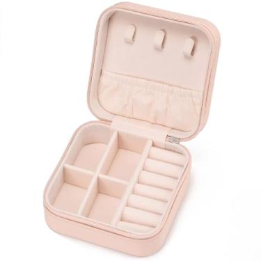 Imagem de Estojo de joias de viagem - presentes de agradecimento ao professor - pequena caixa organizadora de viagem essencial de viagem presente de Natal para mulheres. Rosa