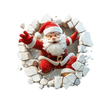 Imagem de MaiKeAYang Decalques de parede 3D murais removíveis vinil paredes decorações Papai Noel quebra a parede para sala de estar quartos de bebê quarto banheiro casa parede decoração DIY