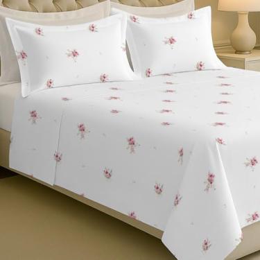 Imagem de Jogo de Cama 300 FIOS, várias estampas e tamanhos, 100% Algodão, Lençol Percal, 4 Peças - Bem Lunar (Casal, Rosa Minimal)