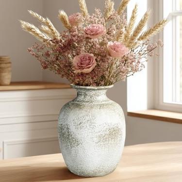 Imagem de Wancetang Vaso de cerâmica rústico para decoração de casa – Vaso de argila de casa de fazenda de 17 cm para flor, vasos de textura de pedra para decoração de prateleira minimalista, sala de estar