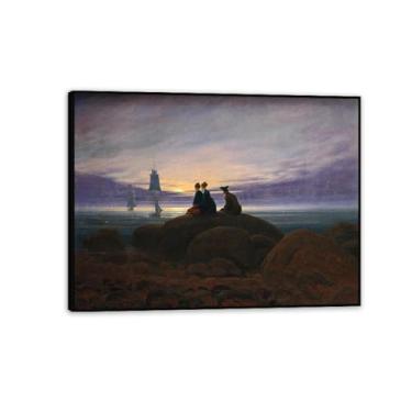 Imagem de Moonrise over the Sea por Caspar David Friedrich Impressões em tela Well Decor The World Classic Art Reproduções de arte grande giclée arte de parede para sala de estar decoração de casa 40 x 30 cm
