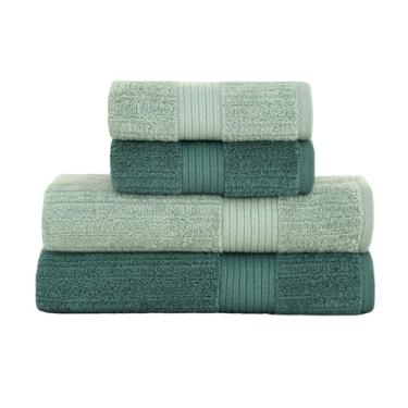 Imagem de Buddemeyer, Kit Jogo de Toalhas Buddemeyer 4 Peças Banho e Rosto Fio Penteado Canelado 100% Algodão Ultrasoft Cor:Verde 3265/3074