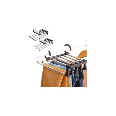 Imagem de Cabide Multifuncional 5 Divisórias Retrátil, Aço Inox e Plástico, Inox, 32x14x6,5cm, 130g, Suporta até 5kg