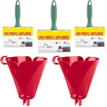 Imagem de Kit com 2 Suporte de Filtro de Café Vermelho 103 + 3 Rolo Adesivo 50 Folhas com 2 Refis