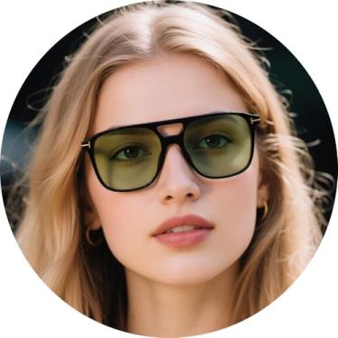 Imagem de Óculos de sol aviador para homens e mulheres, óculos de sol modernos de topo plano com lentes largas, óculos estilo piloto retrô para dirigir e viajar, Moldura preta