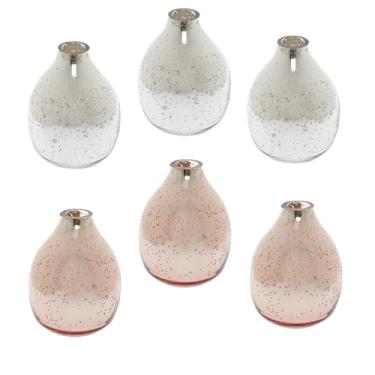 Imagem de Hosley Conjunto de 6 vasos de vidro de mercúrio para flores frescas/secas, prata e ouro rosa, duas cores sortidas. Presente ideal para casamentos, spa, meditação, arranjos florais Reiki