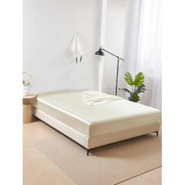 Imagem de Lençol Avulso Com Elástico Casal King Cetim Seda Alto Brilho Cor:Pérol