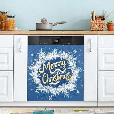 Imagem de xigua Capa magnética de flocos de neve para lava-louças de árvore de Natal, adesivos magnéticos decorativos antiarranhões para painel de geladeira e lava-louças, decoração personalizada de cozinha