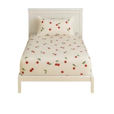 Imagem de Jogo de Lençol Estampado Cereja com Ponto Palito, Percal 180 Fios, Solteiro Casal Queen (BRANCO, SOLTEIRO)