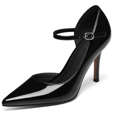 Imagem de CELLENZ Sapatos femininos de salto alto: bico fino fechado, salto agulha de 8,5 cm, vestido de tiras, escritório, formal, formatura, sexy, baile, casamento, sapato escarpim, Pat preto 92, 37