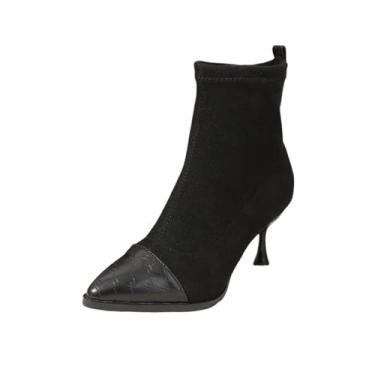 Imagem de Botas femininas modernas de inverno casuais bico fino sólido zíper traseiro sapato confortável salto médio, Preto, 35