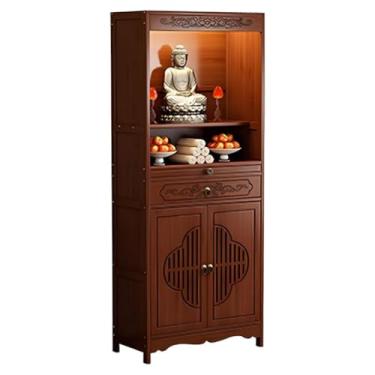 Imagem de Mesa de altar de Buda chinês com armazenamento - Santuário de meditação de madeira, pedestal de queimador de incenso gravado vintage, design aberto (52 cm/20,4") para oferta espiritual.