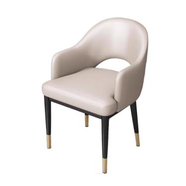 Imagem de Cadeiras de jantar modernas de couro sintético de meados do século com braços, assento estofado, pernas de metal para cozinha, sala de jantar (bege)