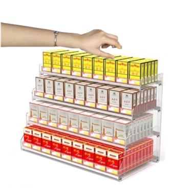 Imagem de Suporte automático de exibição de cigarros de parede multicamadas, empurrador de cigarro de chão para loja de conveniência e comissário, armário de fumaça, cor clara, 32,5 x 29 x 44,7 cm