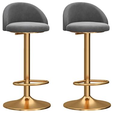 Imagem de Conjunto de 2 bancos de bar, cadeira ajustável giratória mecânica, encosto curvo de veludo e base dourada com apoio para os pés, banquetas de cozinha para café da manhã (cor: verde) decoração