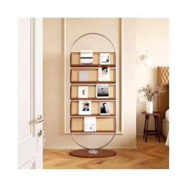 Imagem de CFGH6FDF Suporte de revistas de chão prateleira de exibição de meados do século organizador de livros de madeira maciça para jornais e livros ilustrados literatura suporte de exibição (madeira de