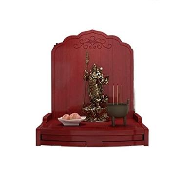 Imagem de Nichos, Santuários, Armários e Plataformas Budistas de Madeira Maciça Mandir oferecem adoração aos Ancestrais do Bodhisattva Guanyin, o Deus da Riqueza, Guan Gong e Seu Segundo Mestre. A parede está