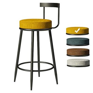Imagem de Banqueta de bar de linho têxtil estilo industrial com apoio para os pés banco alto - pernas pretas antiderrapantes para cozinha, cadeira de jantar, balcão de café da manhã