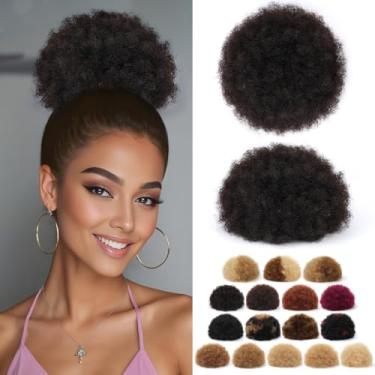 Imagem de HBKRF Rabo de cavalo afro puff com cordão para mulheres negras #1B cabelo humano virgem brasileiro preto natural 20 cm durável, natural, macio e suave, cacheado, curto rabo de cavalo para cabelo