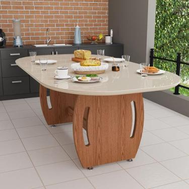 Imagem de Mesa de Jantar Oval Luxo com Vidro Off White e Design Contemporâneo - 