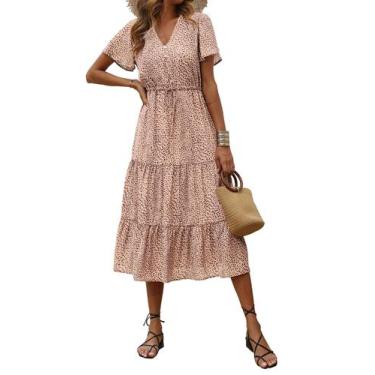 Imagem de Vestido PRETTYGARDEN 2025 Verão Decote V Camadas Damasco P