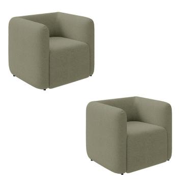 Imagem de Poltrona Sala De Estar Decorativa Kit 2 Laguna Bouclê K01 Cor Verde