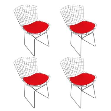 Imagem de Kit 4 Cadeiras Bertoia Cromada Com Assento Sintético Vermelho