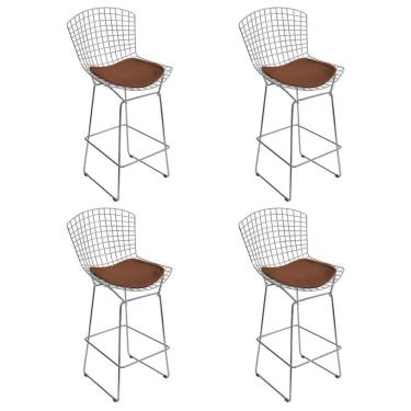 Imagem de Kit 4 Banquetas Bistrô Bertoia Cromada D60 Com Assento Sintético Marrom