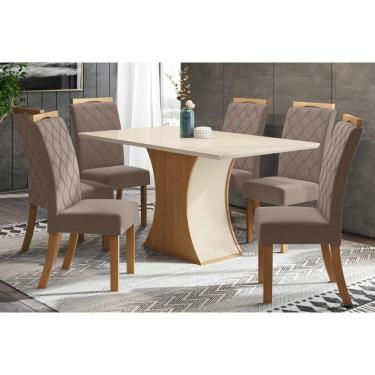 Imagem de Sala De Jantar Completa Tampo Madeirado C- Vidro 160x90cm E 6 Cadeiras Nature-marrom Amêndoa