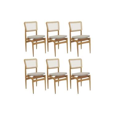 Imagem de Cadeiras Cozinha Stela 1cmm013ca Premium Madeira Maciça Kit 6 Un Carvalho/linho Bege Caqui/tela Bege Kappesberg