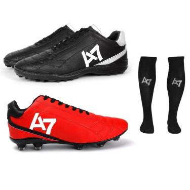 Imagem de Kit 2 Pares Chuteira Campo + Society Preta + Meião-Masculino