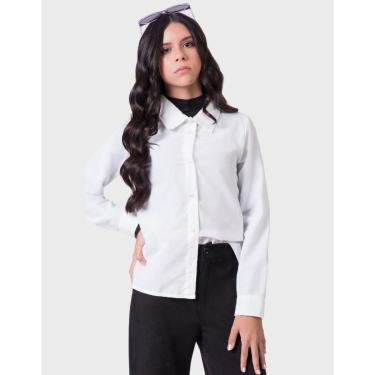 Imagem de Camisa Tricoline Dia a Dia Frio Gola Polo Botão Moda Inverno Nova - Feminino 12 a 18 anos-Feminino