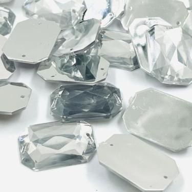 Imagem de Costura Chaton Retângulo 25x18mm 50pçs Cristal Facetado 90g - Macall