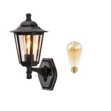 Imagem de Arandela Preta Externa Vintage E27 Lente Transp. Lup42 + led - Acende 