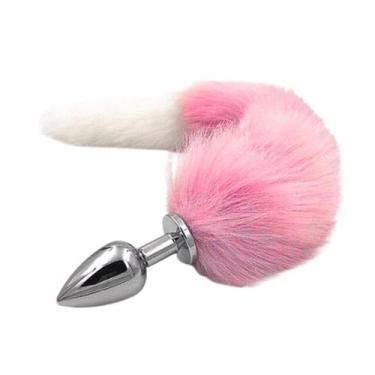 Imagem de Plug Anal em Metal Cauda de Raposa Branco e Rosa - SI