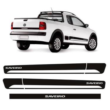 Imagem de Faixas Saveiro G5 G6 2014/ Adesivos Lateral e Traseiro Preto - SPORTIN