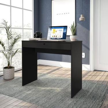 Imagem de Escrivaninha Retangular Conquista Moderno 1 Gaveta MDF 90CM Preto para Escritório e Estudo