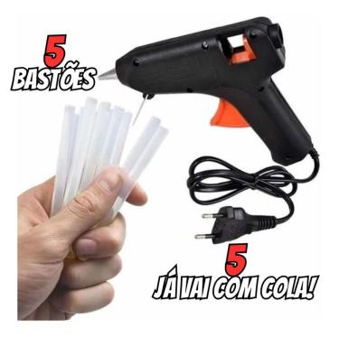Imagem de Pistola de Cola Quente Pequena 20W para Cola Fina com 5 Bastões Inclusos Ideal para Artesanato Kit OEM