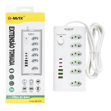 Imagem de Filtro De Linha 6 Tomadas Extensão Com 3 USB E 3 USB C Bivolt Protetor