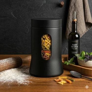 Imagem de Pote Vidro 1l Tampa Nero Hermética Com Visor Para Cozinha - Hauskraft