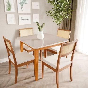 Imagem de Mesa com 4 Cadeiras Madeira Maciça Tampo Mdf e Vidro Tangará Cabecasa Madeiraoriginals...