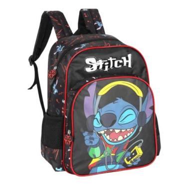 Imagem de Mochila de Costas Stitch Preta Escolar Juvenil Luxcel Disney, Preto, M
