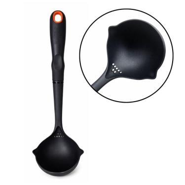 Imagem de Concha com Bico para Cozinha Servir Feijão e Sopa Nylon Cabo em Silicone Dois Bicos Laterais Preto Baker